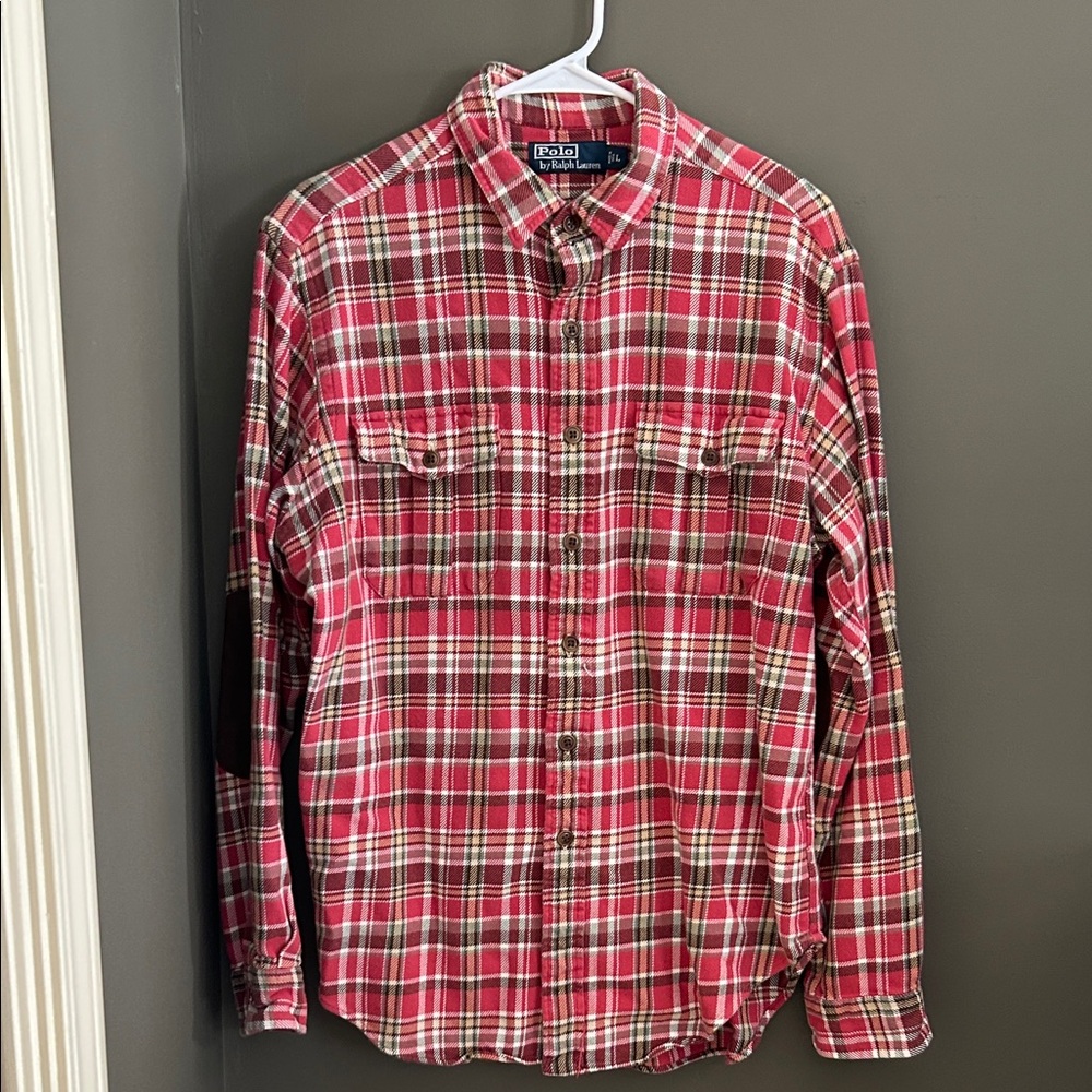 Polo by Ralph Lauren Men's Red and White Plaid 100% Cotton Flannel Shirt